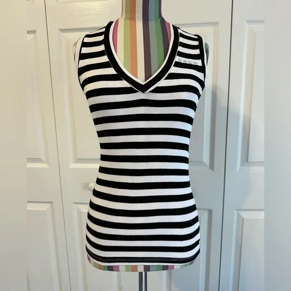 Bebe Black & white striped tank top - M - Picture 1 of 4